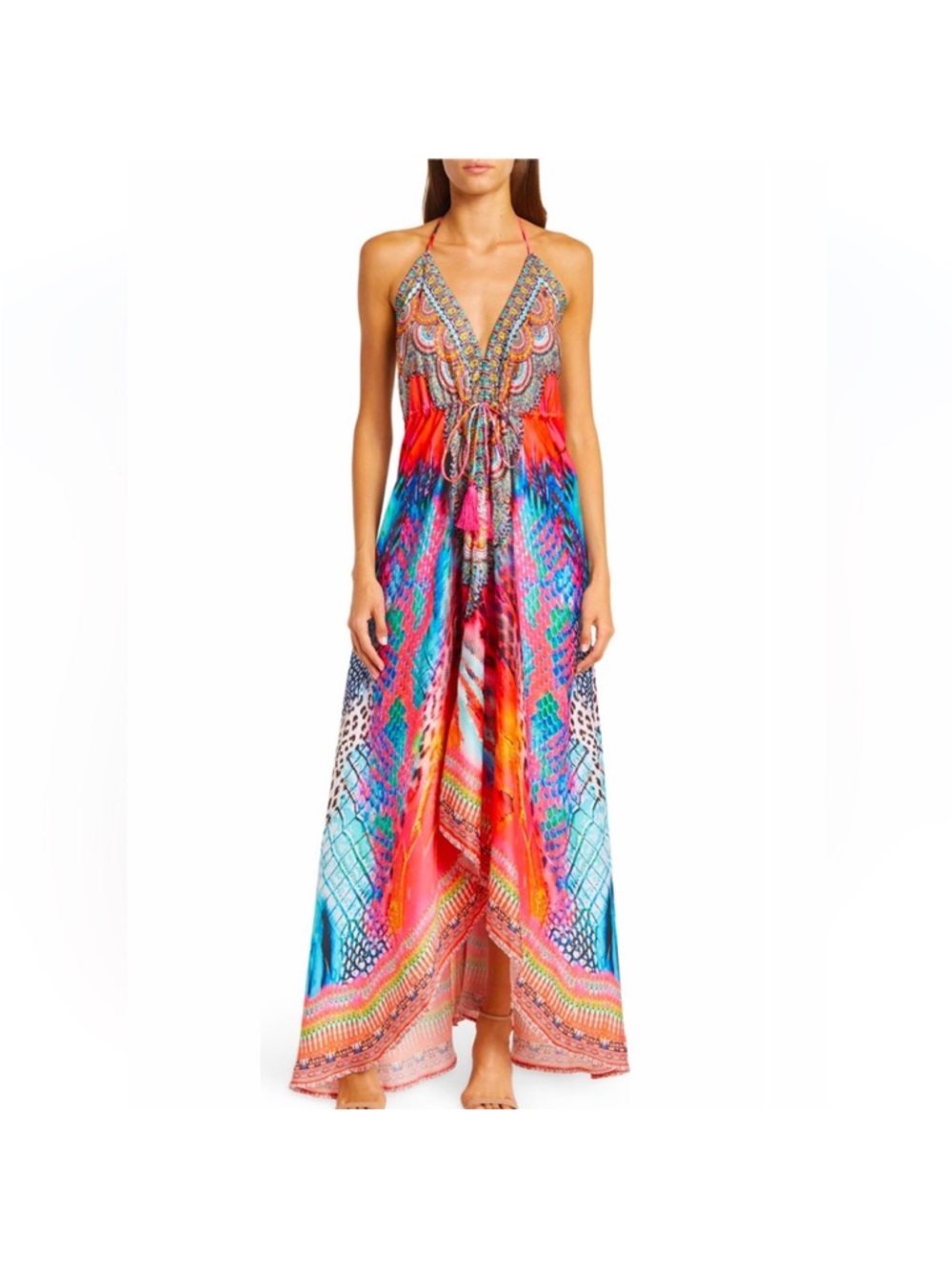Ranee’s Miami multicolor halter maxi dress boho resort one size